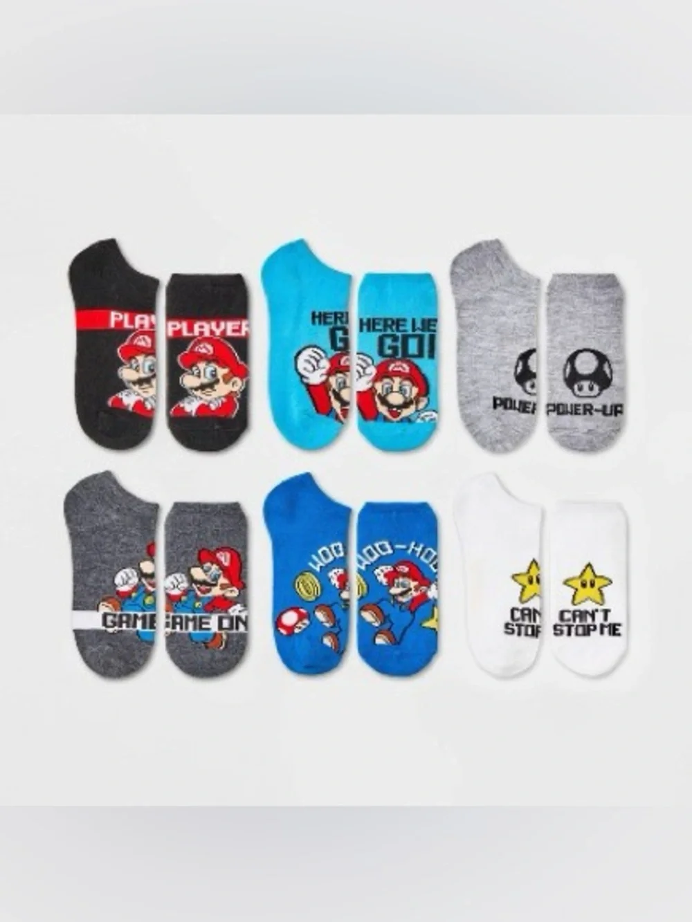Super Mario Bro Video Game Kids No-Show Socks - 6-Pack Sz M/L